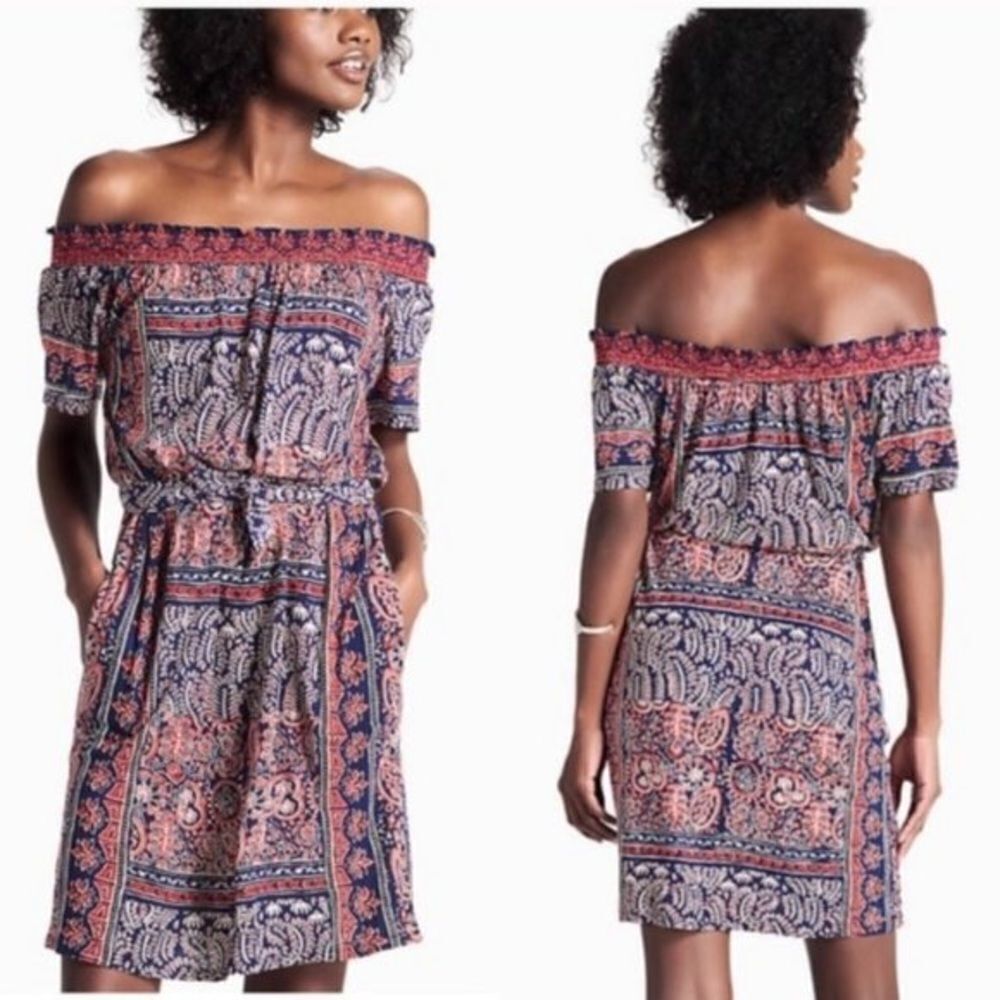 Lucky Brand‎ bandana off shoulder Dress small patriotic boho bohemian